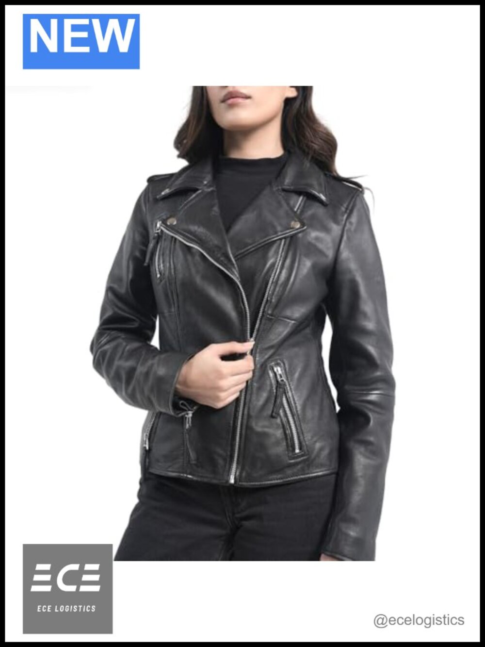 STREGA Women's Lambskin Leather Motorcycle Biker Jacket with Leather Pullers